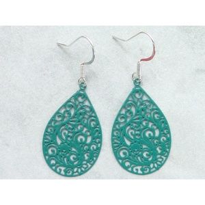 Green Metal Filigree Earrings